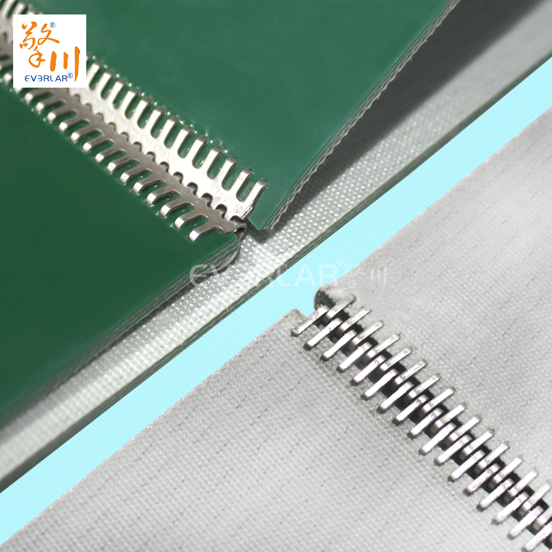 綠色PVC輸送帶加導(dǎo)條鋼扣防滑食品加工行業(yè)生產(chǎn)線皮帶定制