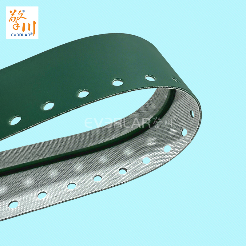 墨綠PU輸送帶加導條打孔耐磨抗腐蝕食品級包裝封口機工業(yè)皮帶定制