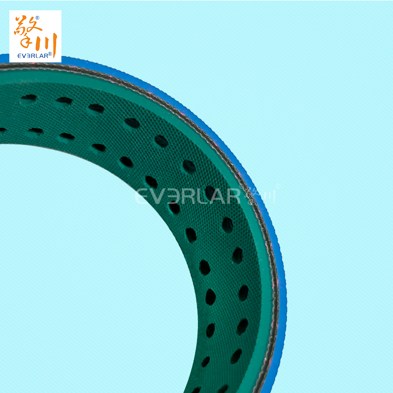 藍(lán)綠片基帶打孔耐磨防滑物流包裝行業(yè)分揀倉(cāng)儲(chǔ)傳動(dòng)平皮帶擎川定制
