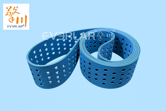 藍(lán)色片基帶打孔低噪音耐磨紡織印刷糊盒機(jī)皮帶尼龍平面?zhèn)鲃訋? title=