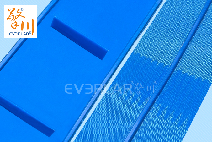 藍(lán)色PU輸送帶加導(dǎo)條擋板食品級(jí)耐磨食品醫(yī)藥包裝設(shè)備傳送帶